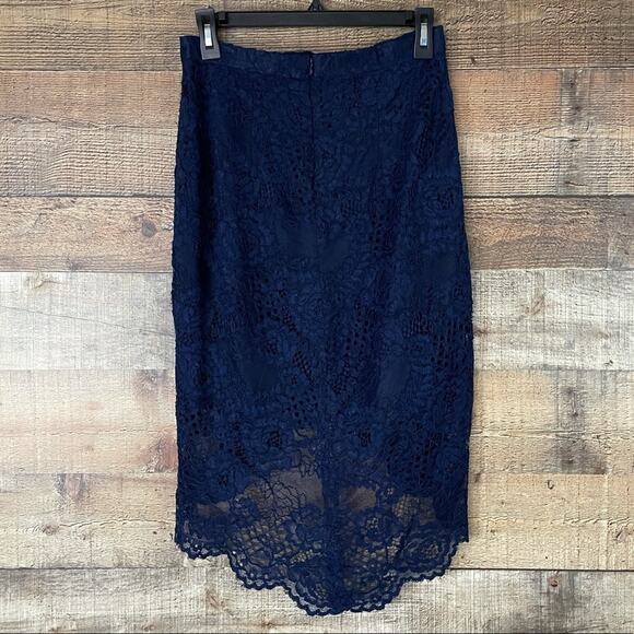 WAYF Navy Blue High Low Lace Pencil Skirt Size Small - Picture 5 of 11